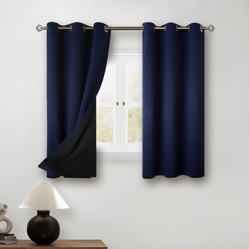 BGment Short 100% Blackout Curtains for Bedroom, Thermal Insulated Energy Efficiency Noise Reducing Grommet Curtains 54 Inch Length with Liner for Small Window 2 Panels Each 42 Inch Wide, Navy Blue - Image 1